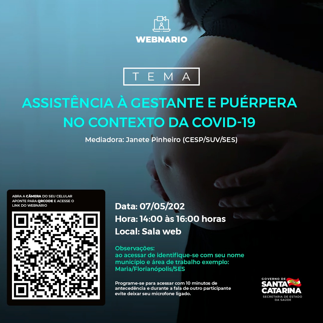 Banner com uma mulher grávida segurando a barriga. Sobre a imagem, o título em destaque: 'Assistência à Gestante e Puérpera no contexto da Covid-19'