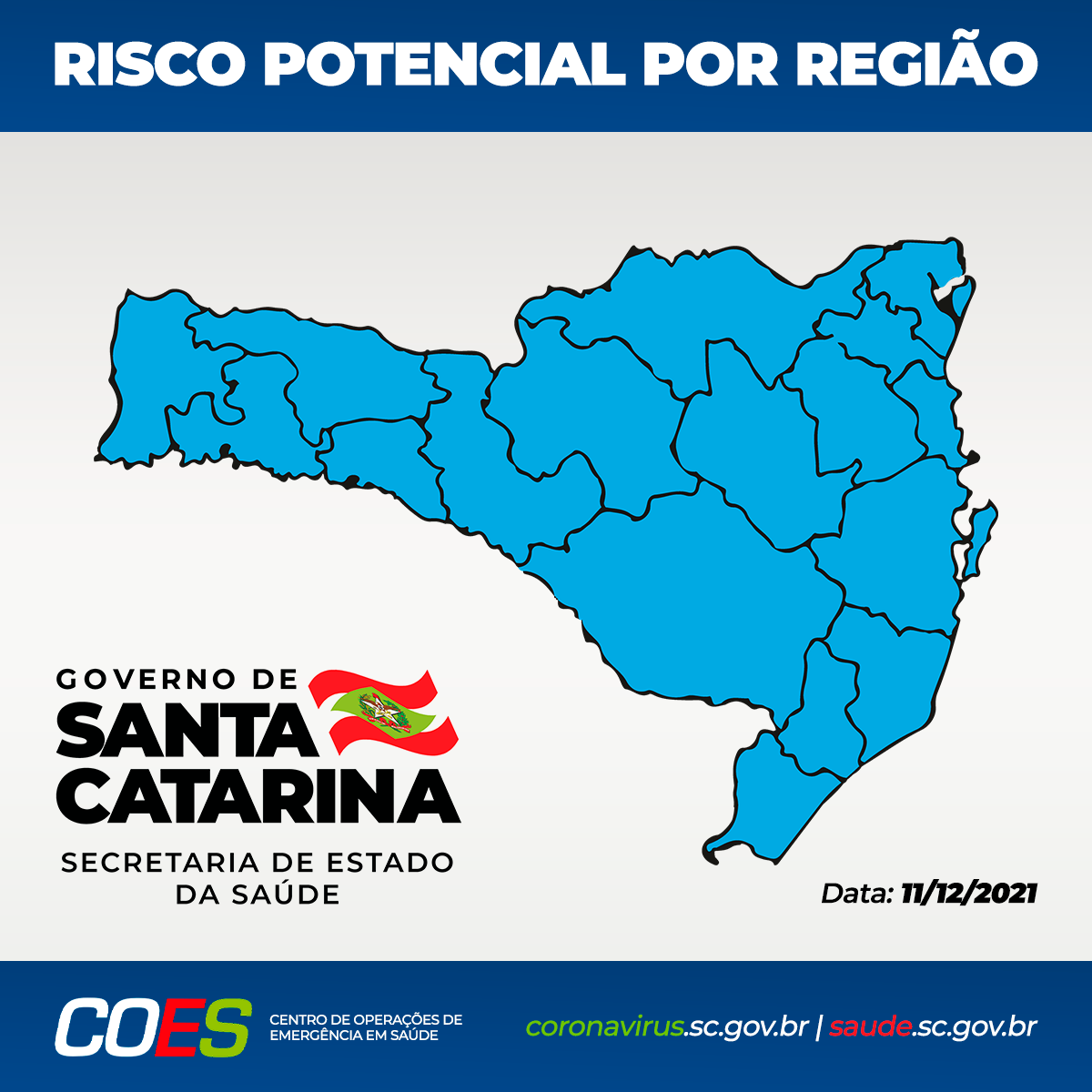 Matriz com mapa de Santa Catarina com todas as regiões em azul.