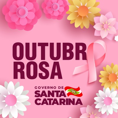 Banner com o texto outubro rosa. O banner é todo rosa com diferentes flores ilustrando 