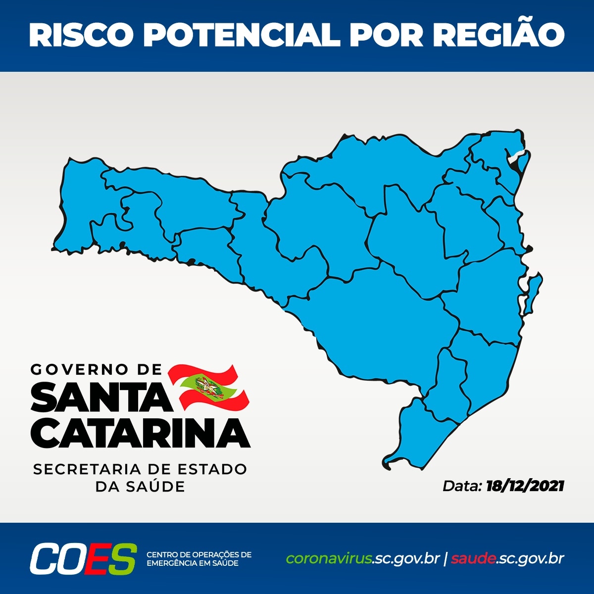 Matriz com mapa de Santa Catarina com regiões em azul.
